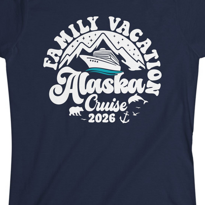 Alaska Family Cruise Shirt Ladies T-Shirt – Navy – Alaska Cruise Shirts Close Up