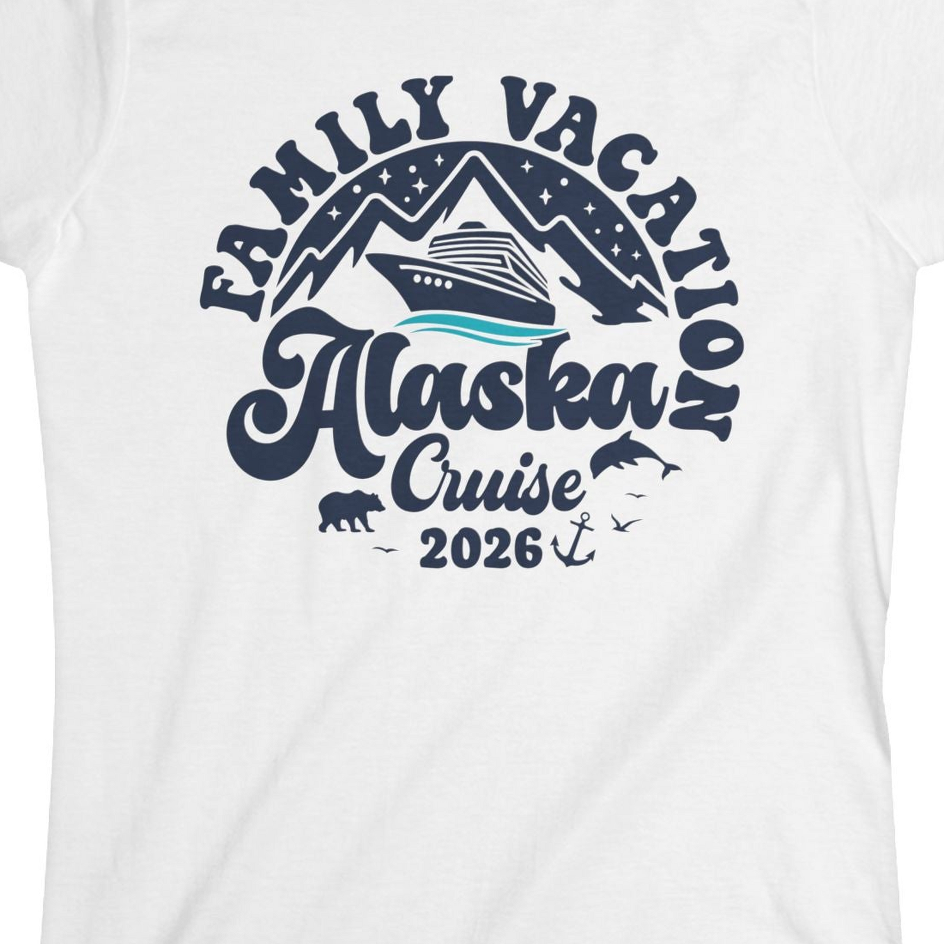 Alaska Family Cruise Shirt Ladies T-Shirt – White – Alaska Cruise Shirts Close Up