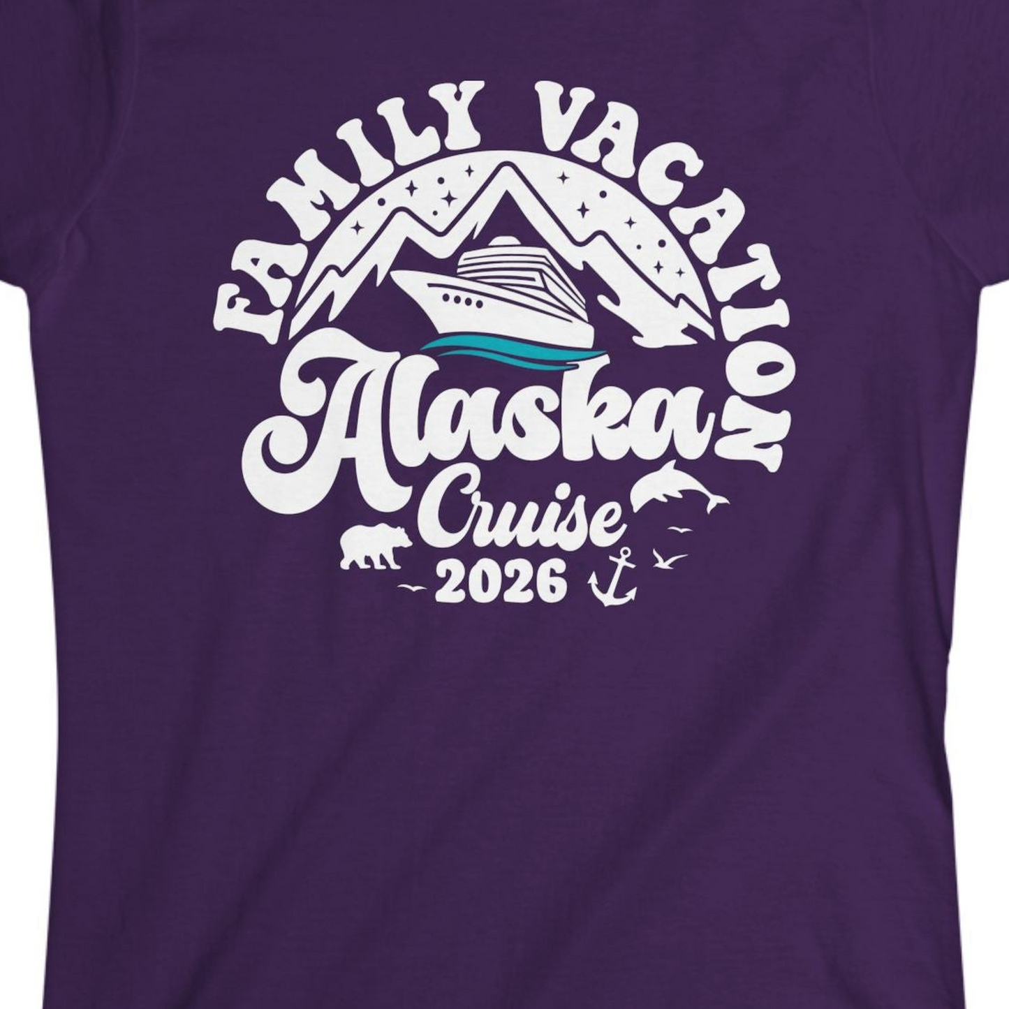 Alaska Family Cruise Shirt Ladies T-Shirt – Purple – Alaska Cruise Shirts Close Up