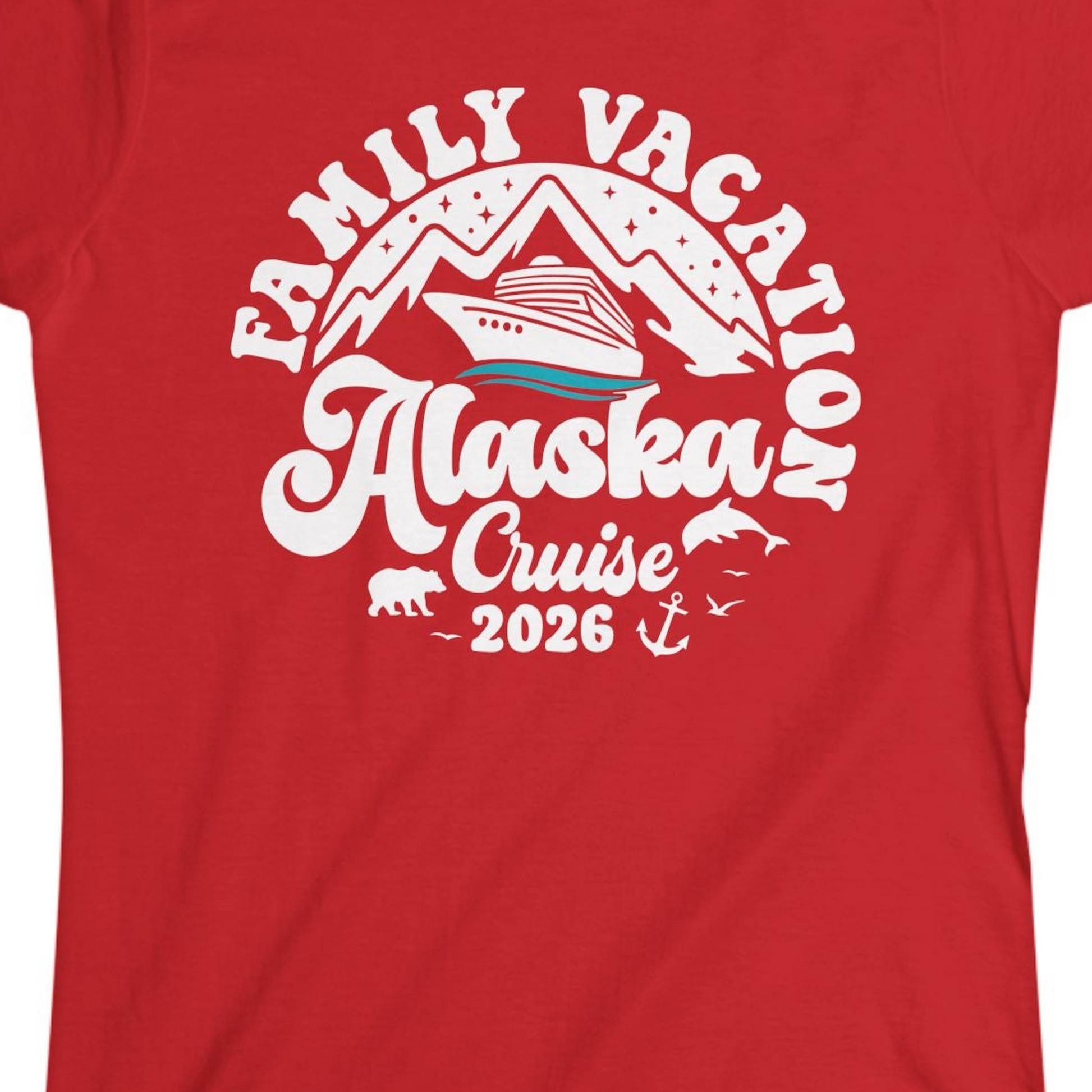 Alaska Family Cruise Shirt Ladies T-Shirt – Red – Alaska Cruise Shirts Close Up