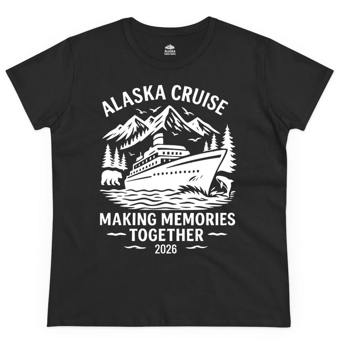 Alaska Cruise Shirt Ladies T-Shirt – Black – Alaska Cruise Shirts Close Up