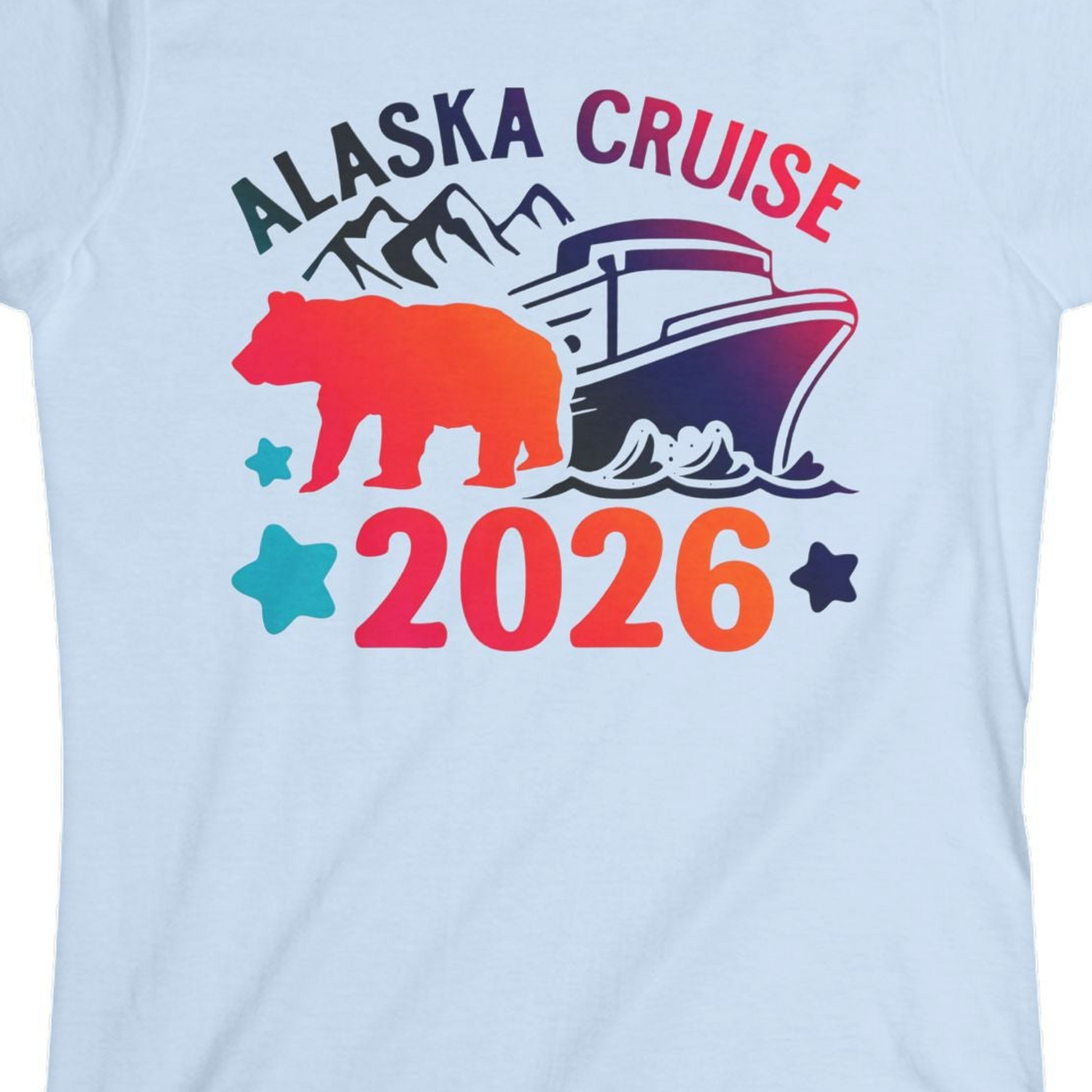 Alaska Cruise 2026 Shirt Ladies T-Shirt – Light Blue – Alaska Cruise Shirts Close Up