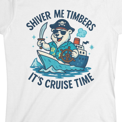 Funny Polar Bear Pirate Cruise Vacation Shirt Ladies T-Shirt – White – Alaska Cruise Shirts Close Up