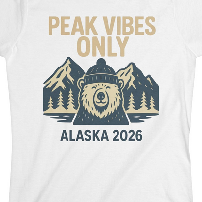 Alaska 2026 Mountain Adventure Bear Ladies T-Shirt – White – Alaska Cruise Shirts Close Up