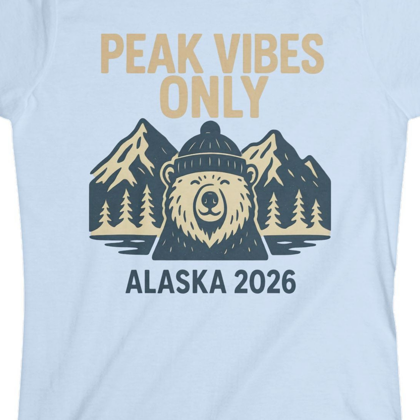 Alaska 2026 Mountain Adventure Bear Ladies T-Shirt – Light Blue – Alaska Cruise Shirts Close Up