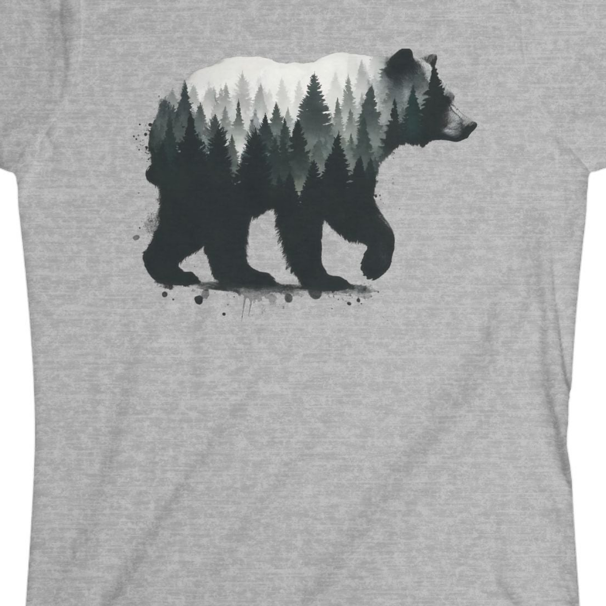 Bear Silhouette Forest Double Exposure Shirt Ladies T-Shirt – Sport Grey – Alaska Cruise Shirts Close Up