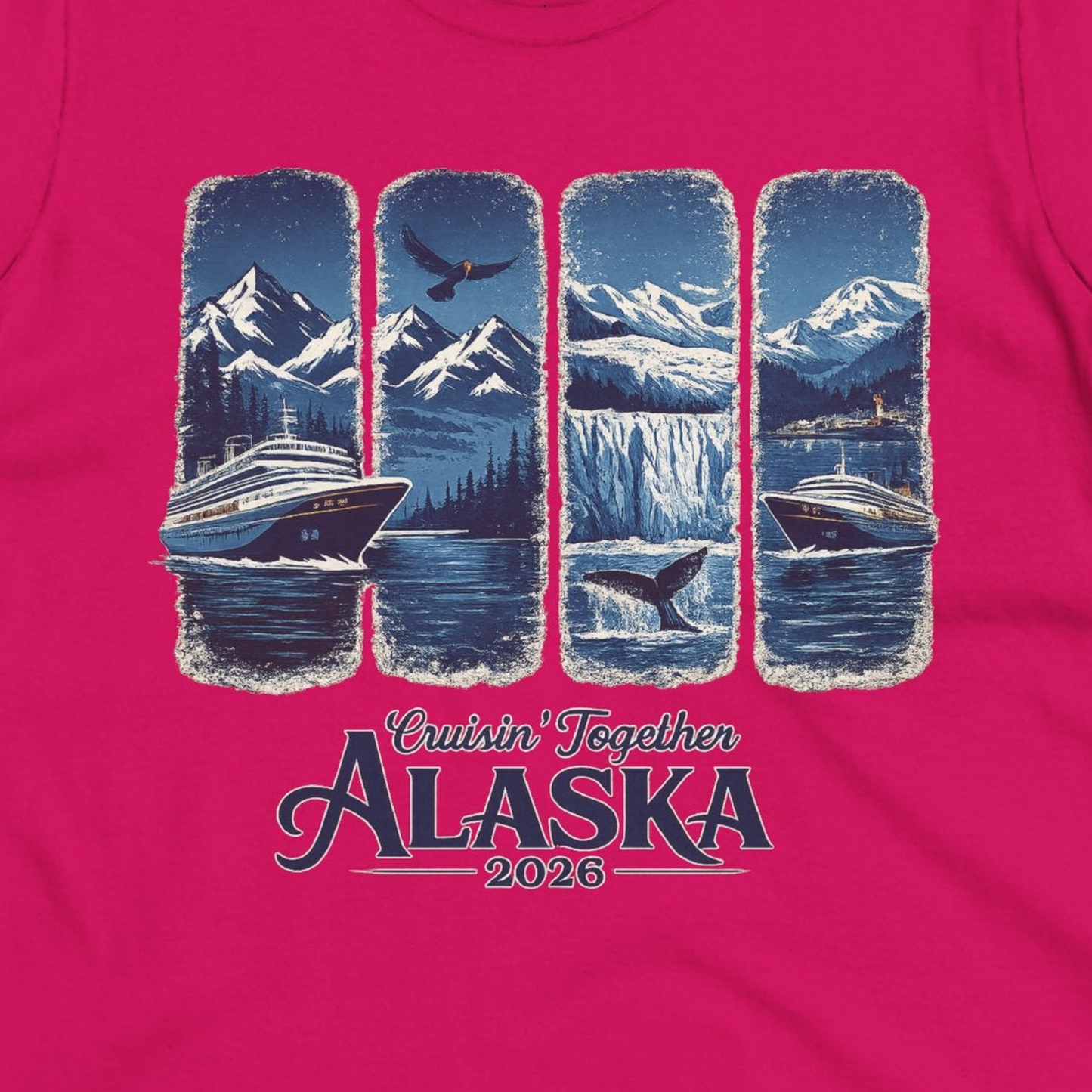 Alaska Cruise Adventure Shirt Ladies T-Shirt – Heliconia – Alaska Cruise Shirts Close Up