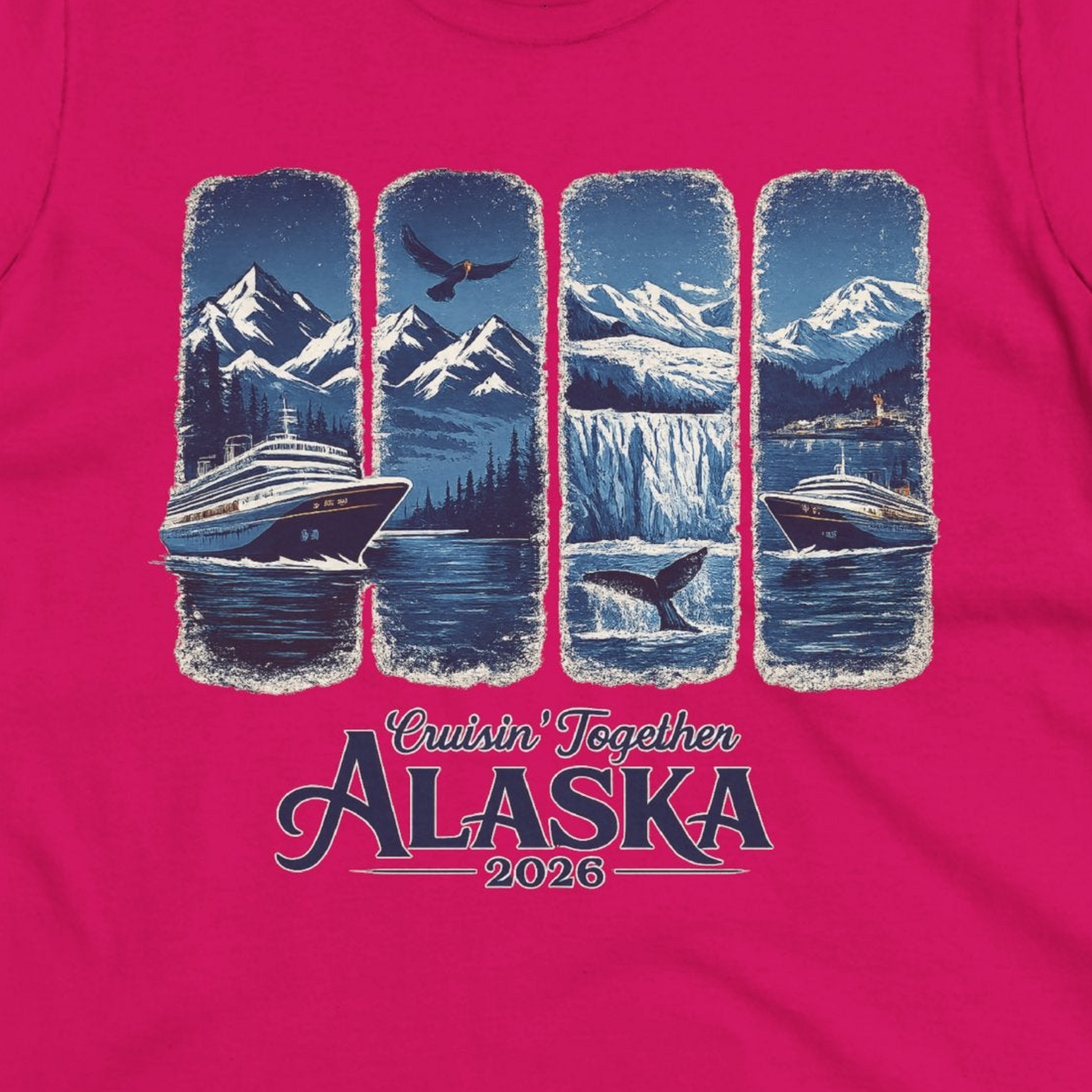 Alaska Cruise Adventure Shirt Ladies T-Shirt – Heliconia – Alaska Cruise Shirts Close Up