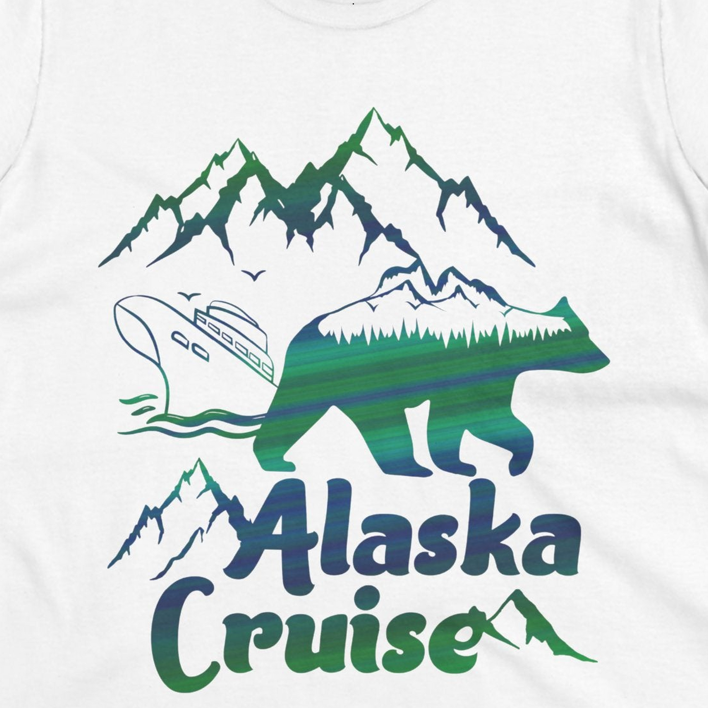 Alaska Cruise Bear Mountains Silhouette Shirt Ladies T-Shirt – White – Alaska Cruise Shirts Close Up