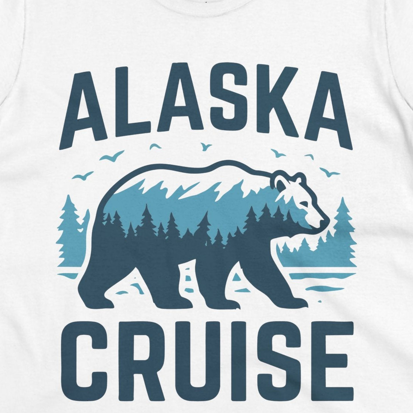 Alaska Cruise Shirt Bear Silhouette Forest Wildlife Nature Tee — Ladies Tee Ladies T-Shirt – White – Alaska Cruise Shirts Close Up