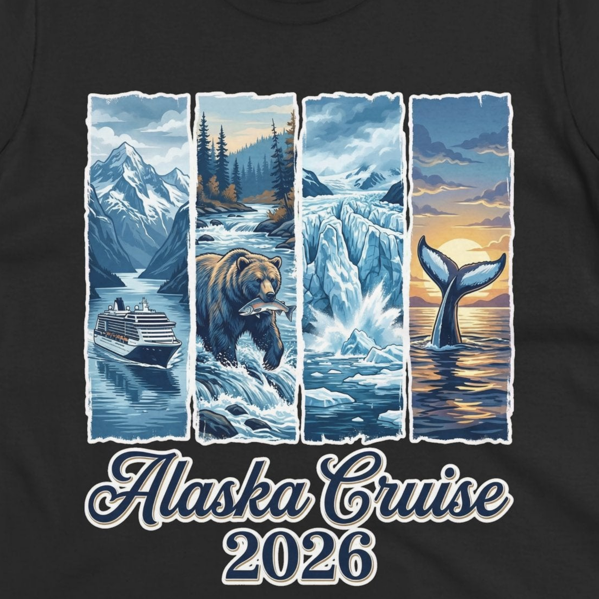 Alaska Cruise 2026 Scenic Wildlife Adventure Souvenir Shirt — Ladies Tee Ladies T-Shirt – Black – Alaska Cruise Shirts Close Up