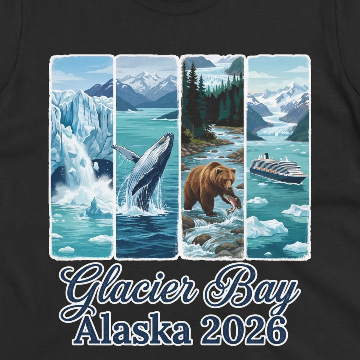 Glacier Bay Alaska 2026 Cruise Nature Wildlife Adventure Shirt — Ladies Tee Ladies T-Shirt – Black – Alaska Cruise Shirts Close Up