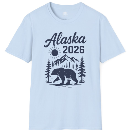 Alaska 2026 Bear and Mountains Nature Adventure Shirt – Light Blue – Alaska Cruise Shirts