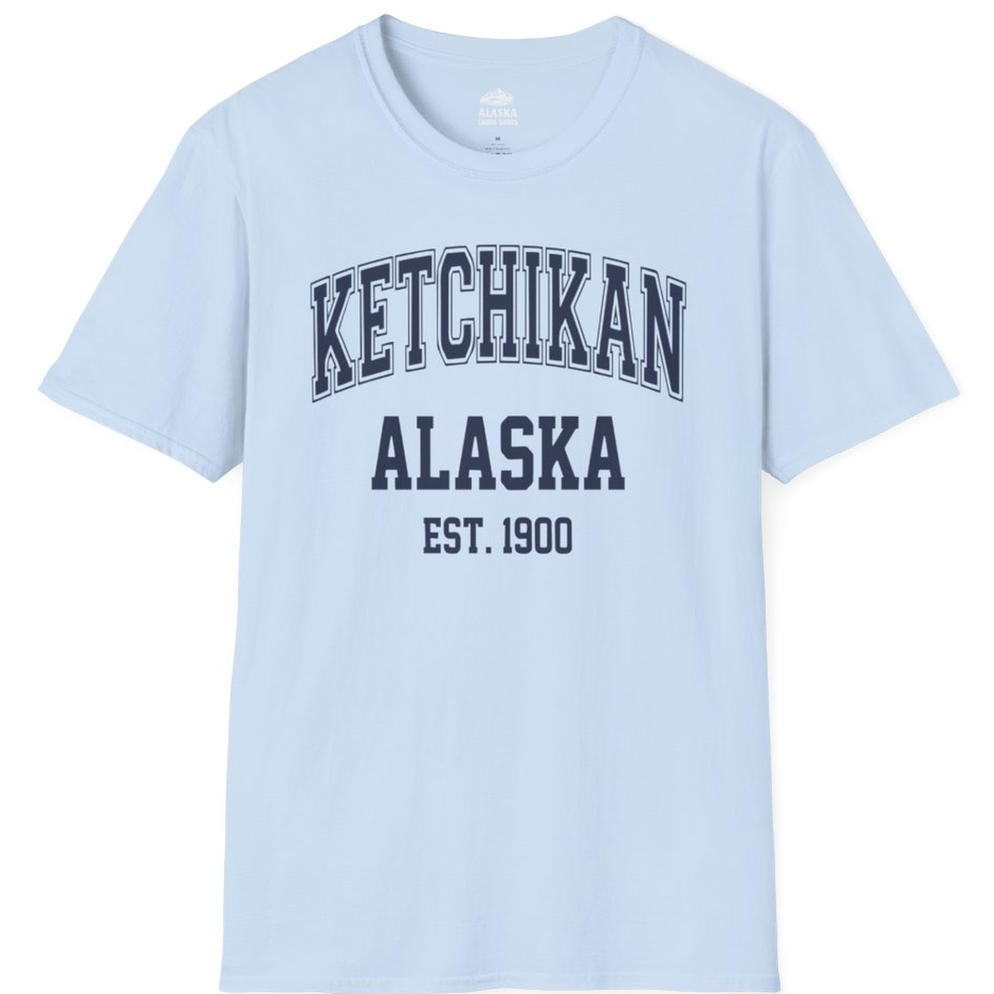 Ketchikan Alaska Collegiate Style Est 1900 Vintage Tee Shirt – Light Blue – Alaska Cruise Shirts
