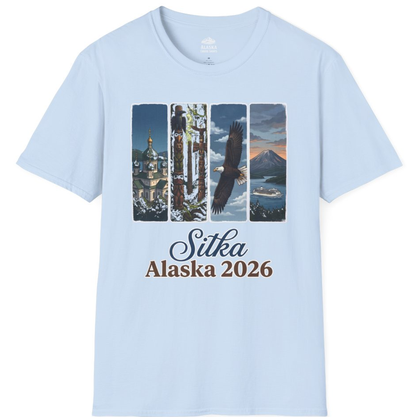 Sitka Alaska 2026 Cruise and Wildlife Souvenir Graphic Shirt – Light Blue – Alaska Cruise Shirts