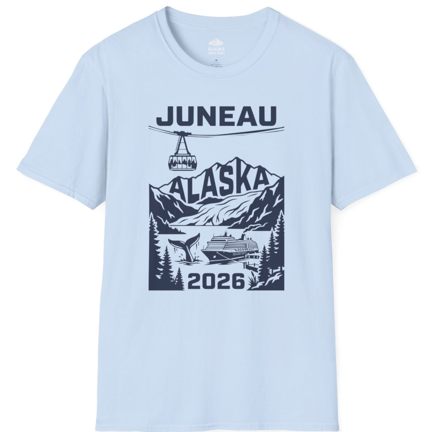 Juneau Alaska Cruise 2026 Scenic Whale and Cable Car Shirt – Light Blue – Alaska Cruise Shirts