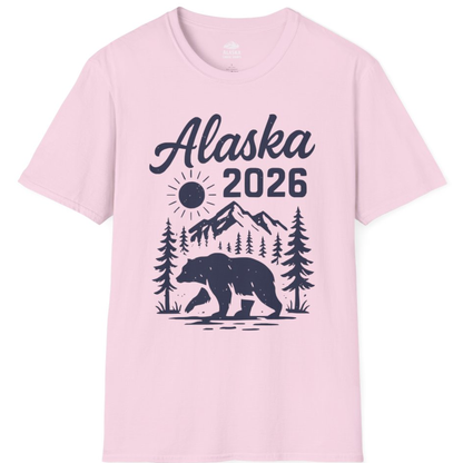 Alaska 2026 Bear and Mountains Nature Adventure Shirt – Light Pink – Alaska Cruise Shirts