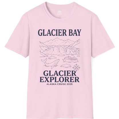 Glacier Bay Alaska Cruise 2026 Glacier Explorer Souvenir Shirt – Light Pink – Alaska Cruise Shirts