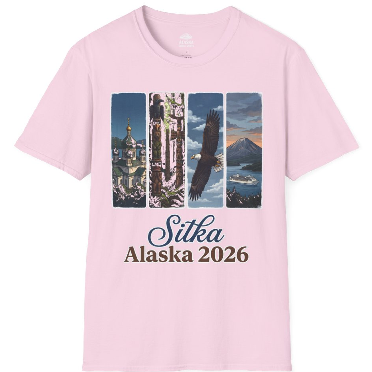 Sitka Alaska 2026 Cruise and Wildlife Souvenir Graphic Shirt – Light Pink – Alaska Cruise Shirts
