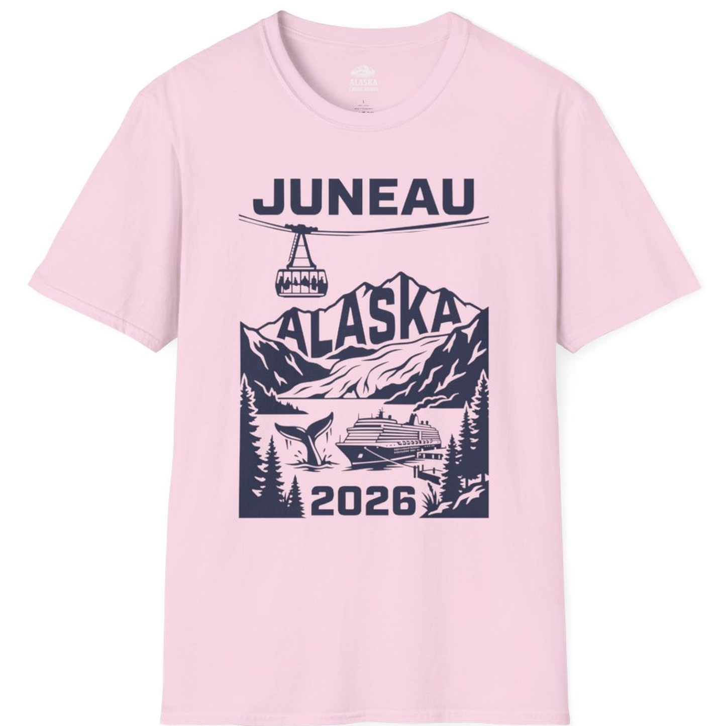 Juneau Alaska Cruise 2026 Scenic Whale and Cable Car Shirt – Light Pink – Alaska Cruise Shirts