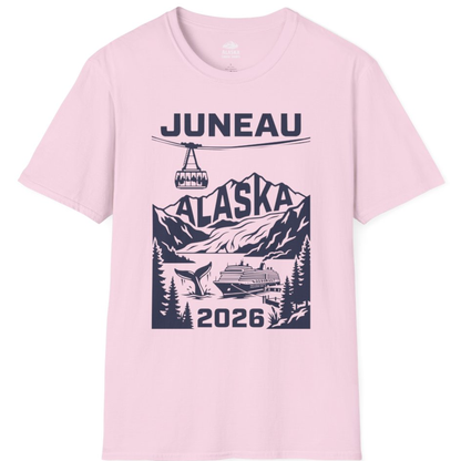 Juneau Alaska Cruise 2026 Scenic Whale and Cable Car Shirt – Light Pink – Alaska Cruise Shirts