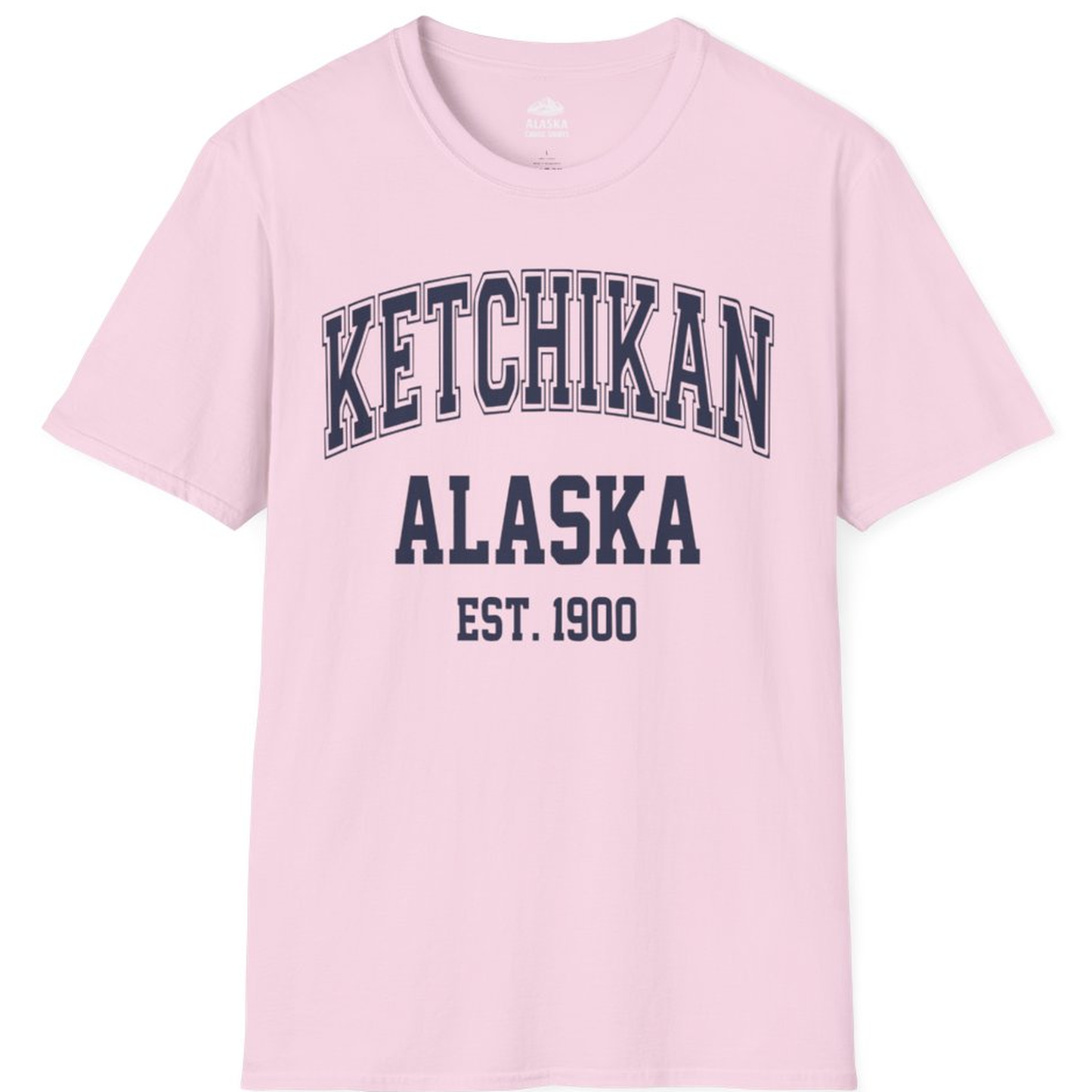 Ketchikan Alaska Collegiate Style Est 1900 Vintage Tee Shirt – Light Pink – Alaska Cruise Shirts