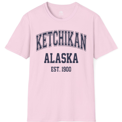 Ketchikan Alaska Collegiate Style Est 1900 Vintage Tee Shirt – Light Pink – Alaska Cruise Shirts
