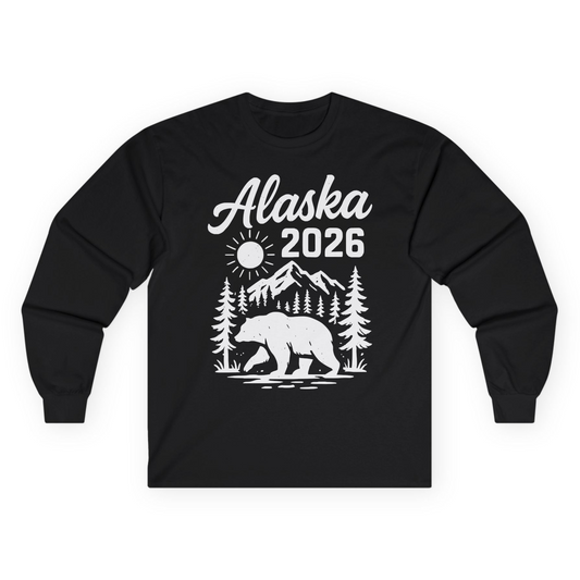 Alaska 2026 Bear and Mountains Nature Adventure Shirt — Long Sleeve Long Sleeve Shirt – Alaska Cruise Shirts