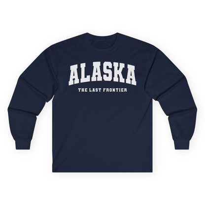 Alaska The Last Frontier Bold Collegiate Vintage State Pride Shirt — Long Sleeve Long Sleeve Shirt – Alaska Cruise Shirts