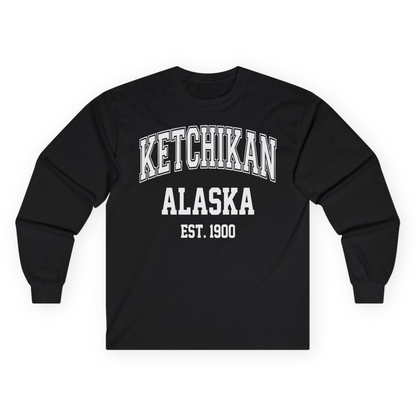 Ketchikan Alaska Collegiate Style Est 1900 Vintage Tee Shirt — Long Sleeve Long Sleeve Shirt – Alaska Cruise Shirts