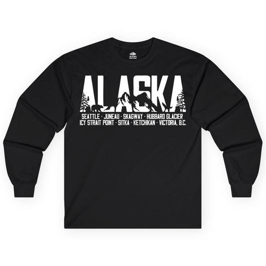 Alaska Cruise Silhouette Wildlife Destinations Shirt Seattle Juneau — Long Sleeve Long Sleeve Shirt – Alaska Cruise Shirts