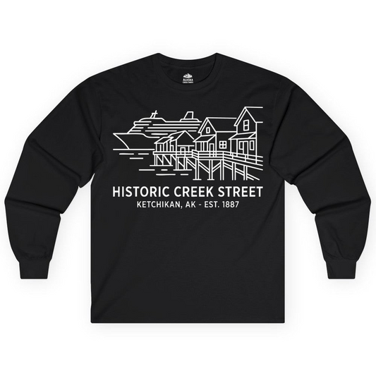 Ketchikan Creek Street Alaska Waterfront and Cruise Ship Shirt — Long Sleeve Long Sleeve Shirt – Alaska Cruise Shirts