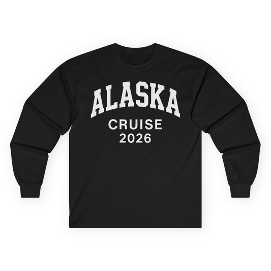Alaska Cruise 2026 Bold Collegiate Vacation Travel Shirt — Long Sleeve Long Sleeve Shirt – Alaska Cruise Shirts
