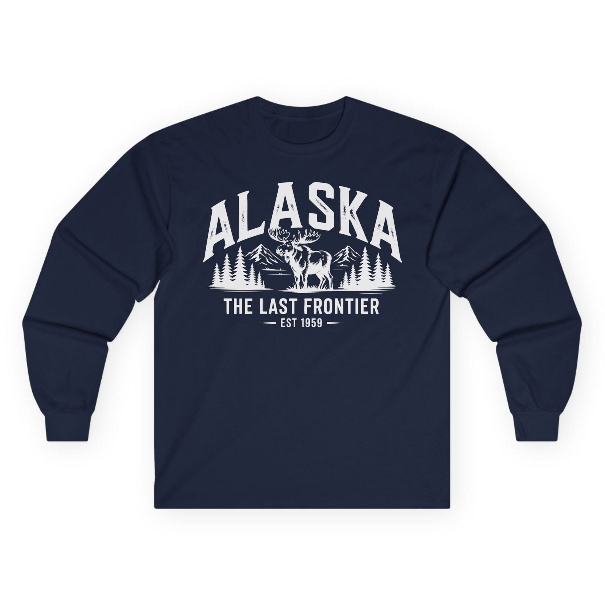 Alaska The Last Frontier Moose Mountain Wilderness Graphic Shirt — Long Sleeve Long Sleeve Shirt – Alaska Cruise Shirts