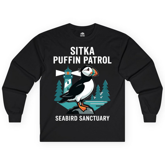 Sitka Puffin Bird Sanctuary Shirt Long Sleeve Shirt – Alaska Cruise Shirts Close Up