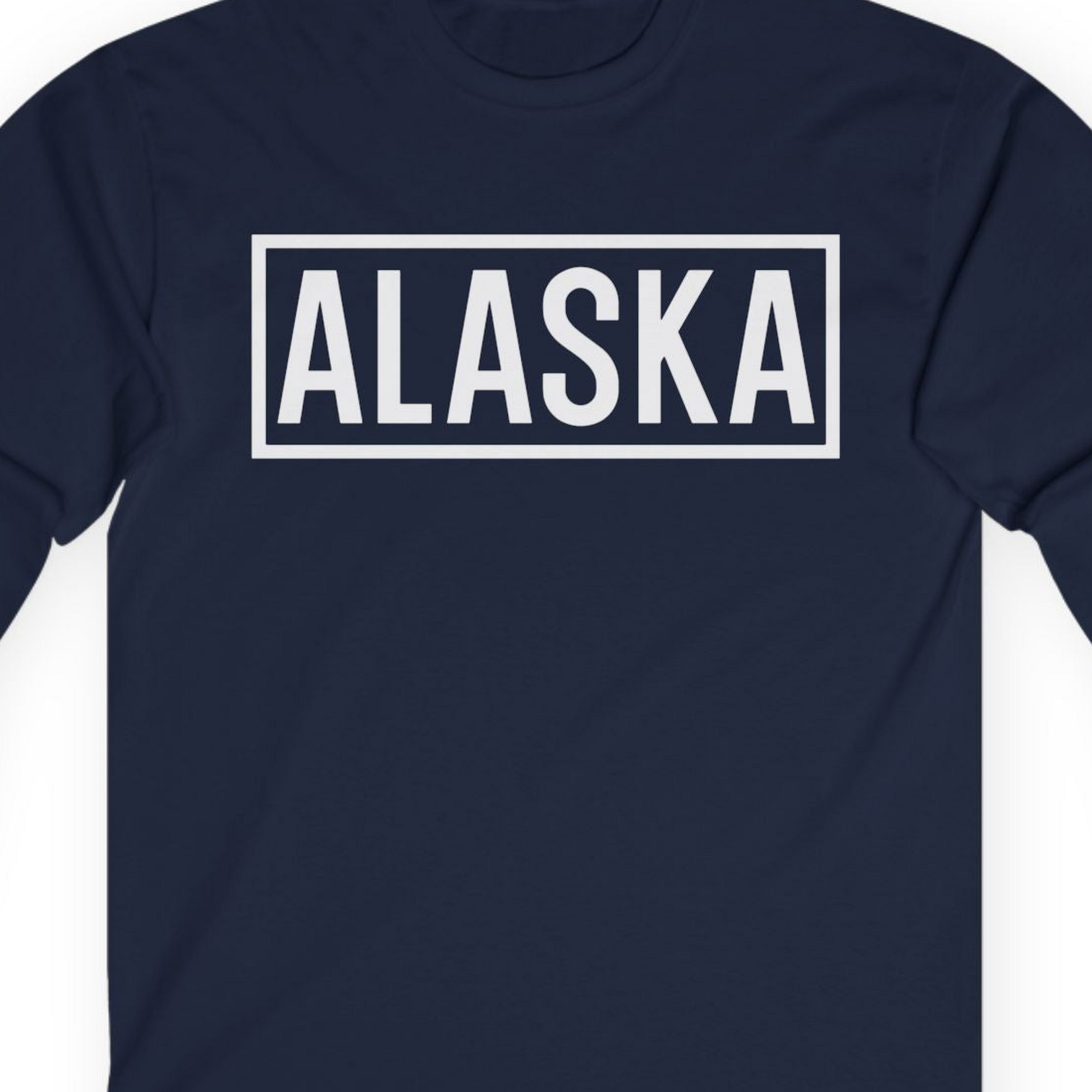 Alaska Bold Text Minimalist Monochrome Graphic Shirt for Travelers — Long Sleeve Long Sleeve Shirt – Alaska Cruise Shirts Close Up