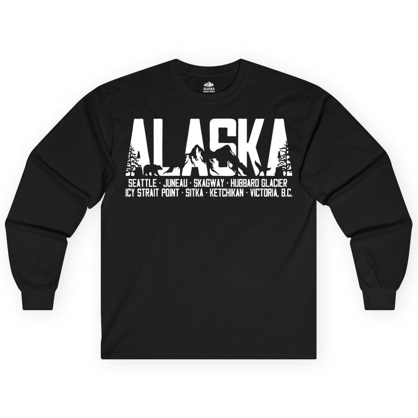 Alaska Cruise Silhouette Wildlife Destinations Shirt Seattle Juneau — Long Sleeve Long Sleeve Shirt – Alaska Cruise Shirts Close Up