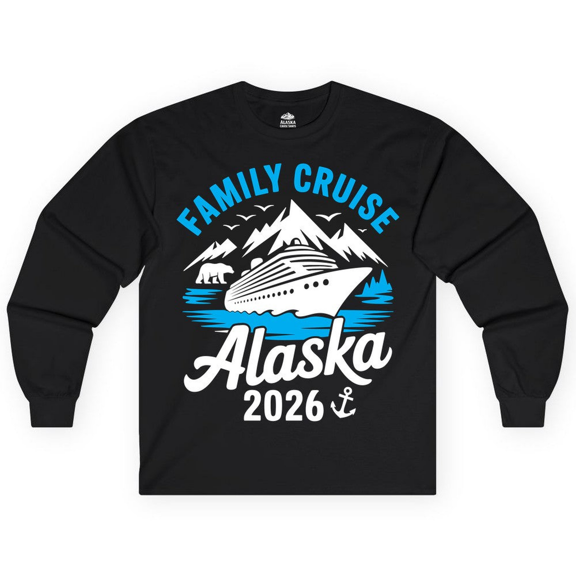 Alaska Family Cruise Shirt 2026 Mountains Wildlife Adventure Tee — Long Sleeve Long Sleeve Shirt – Alaska Cruise Shirts Close Up
