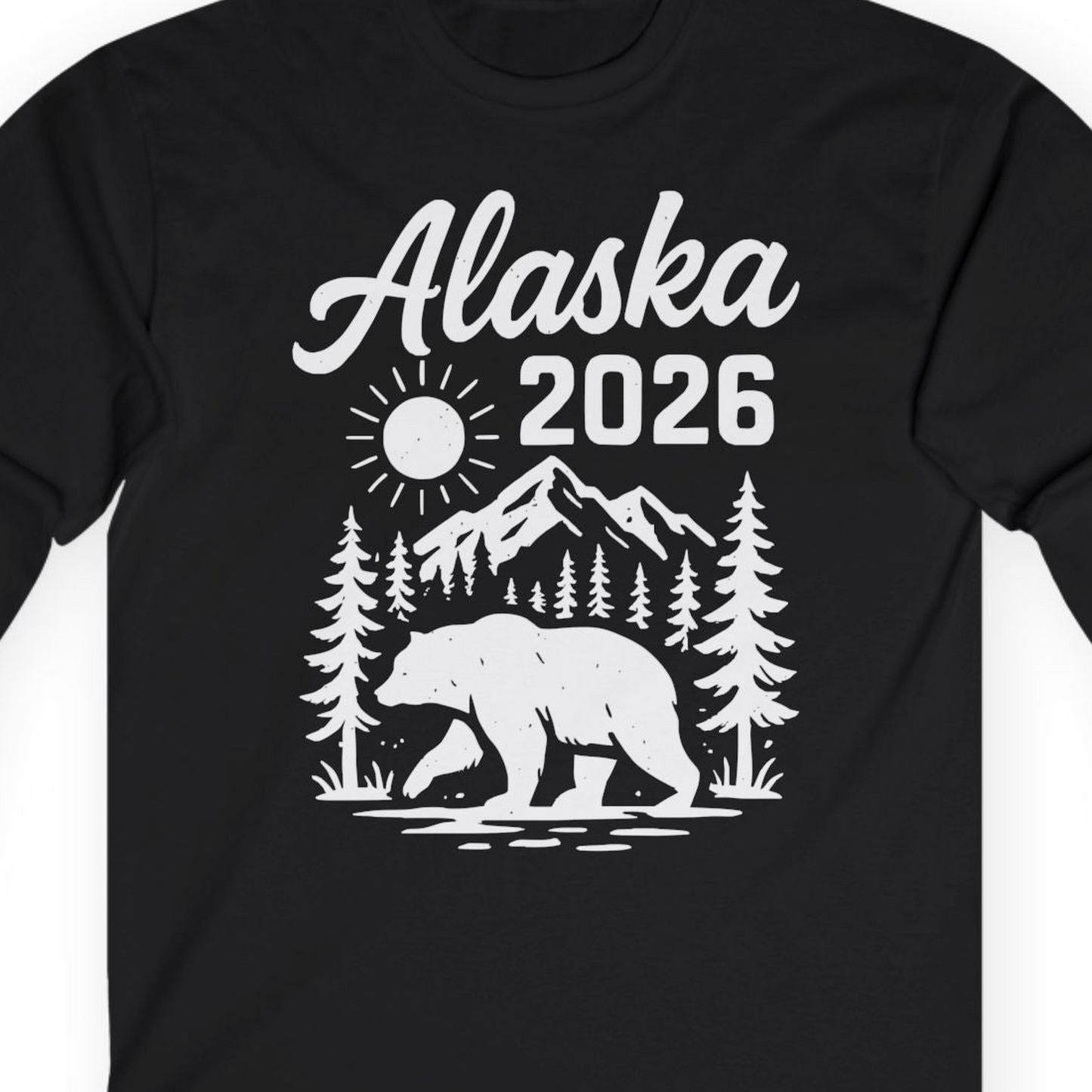Alaska 2026 Bear and Mountains Nature Adventure Shirt — Long Sleeve Long Sleeve Shirt – Alaska Cruise Shirts Close Up