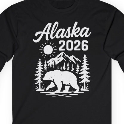 Alaska 2026 Bear and Mountains Nature Adventure Shirt — Long Sleeve Long Sleeve Shirt – Alaska Cruise Shirts Close Up