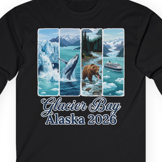 Glacier Bay Alaska 2026 Cruise Nature Wildlife Adventure Shirt — Long Sleeve Long Sleeve Shirt – Alaska Cruise Shirts Close Up