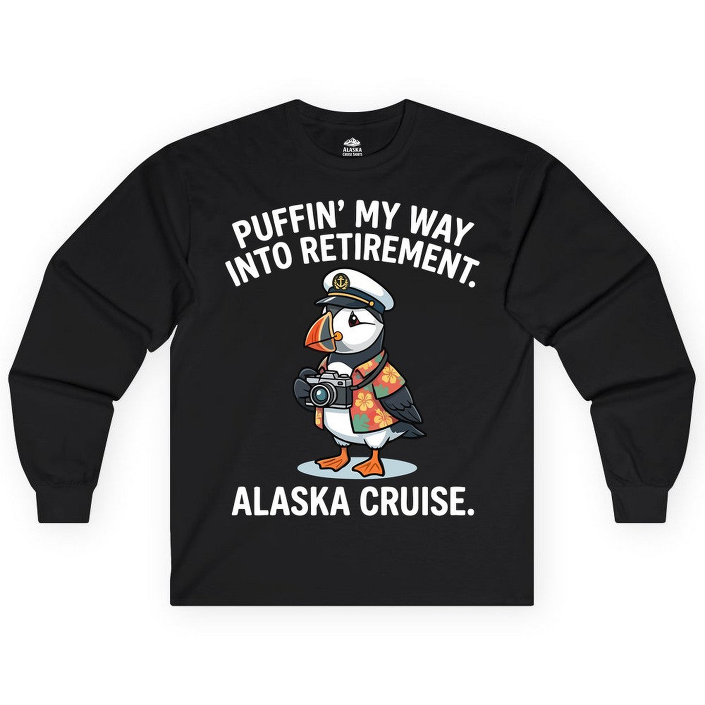 Puffin Cartoon Retirement Alaska Cruise Shirt Long Sleeve Shirt – Alaska Cruise Shirts Close Up