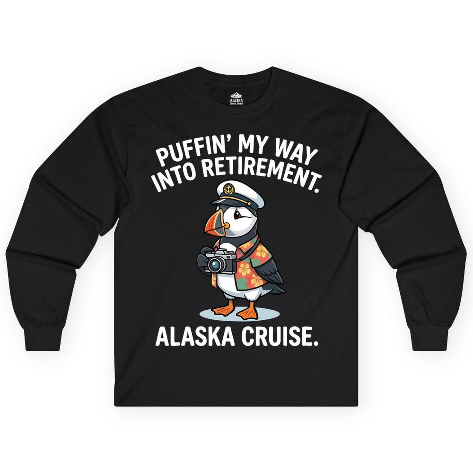 Puffin Cartoon Retirement Alaska Cruise Shirt Long Sleeve Shirt – Alaska Cruise Shirts Close Up