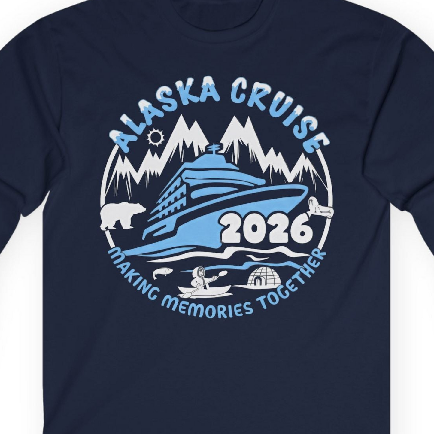 Alaska Cruise 2026 Family Adventure Shirt with Wildlife and Nature — Long Sleeve Long Sleeve Shirt – Alaska Cruise Shirts Close Up