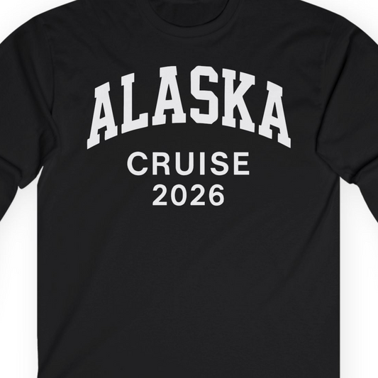 Alaska Cruise 2026 Bold Collegiate Vacation Travel Shirt — Long Sleeve Long Sleeve Shirt – Alaska Cruise Shirts Close Up