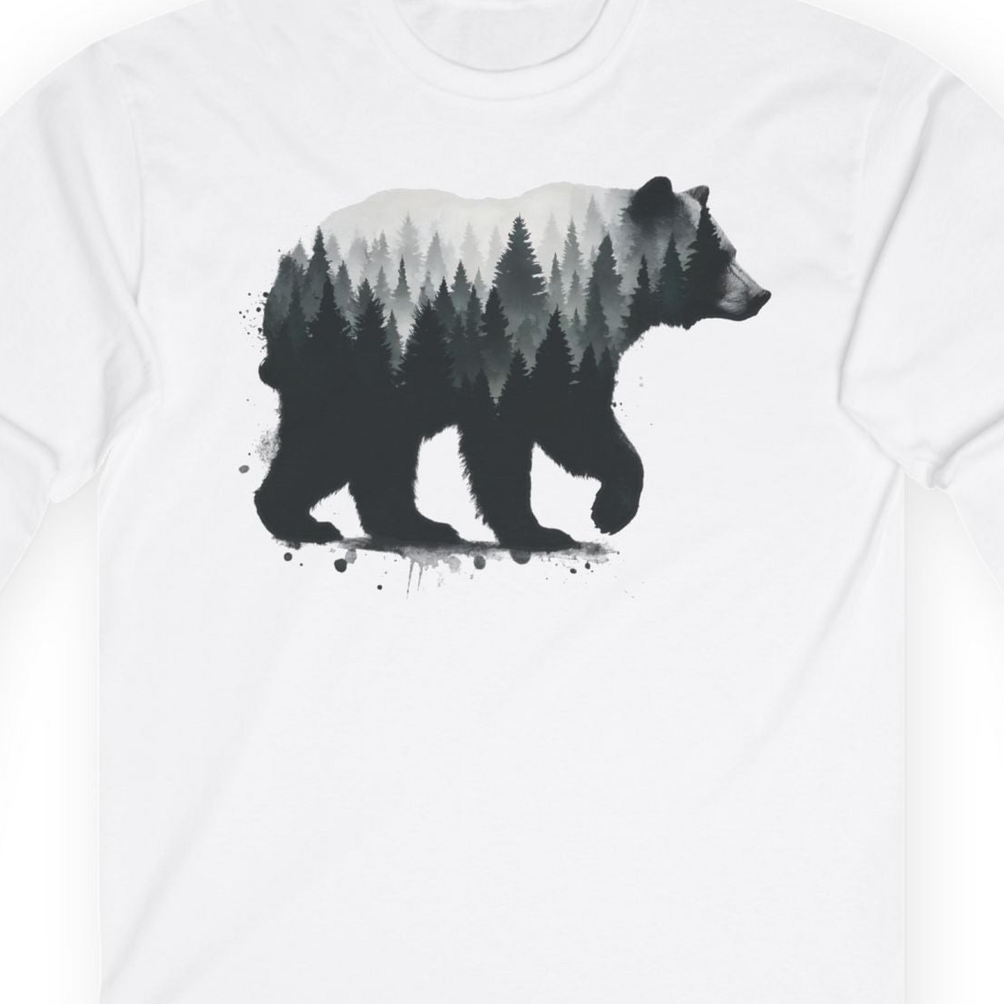 Bear Silhouette Forest Double Exposure Shirt Long Sleeve Shirt – Alaska Cruise Shirts Close Up