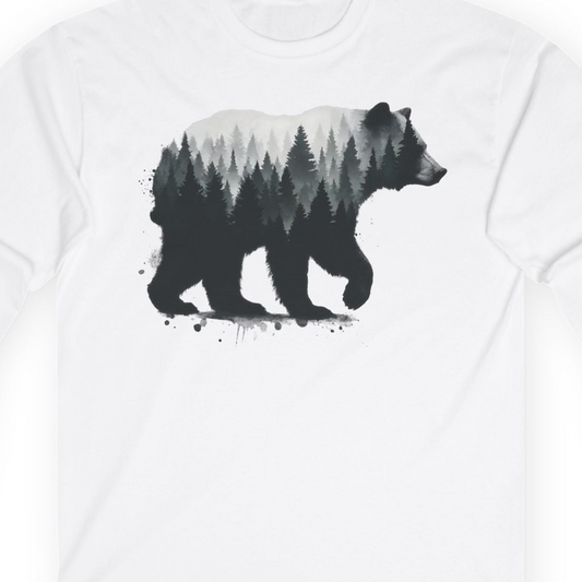 Bear Silhouette Forest Double Exposure Shirt Long Sleeve Shirt – Alaska Cruise Shirts Close Up