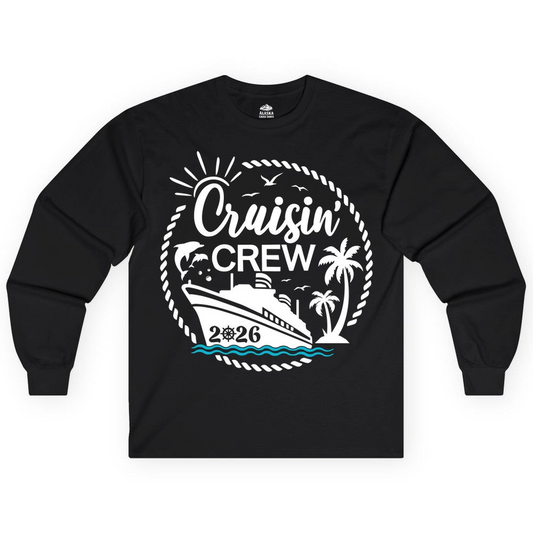 Cruisin Crew Shirt Tropical Family Group Cruise 2026 Caribbean Islands — Long Sleeve Long Sleeve Shirt – Alaska Cruise Shirts Close Up