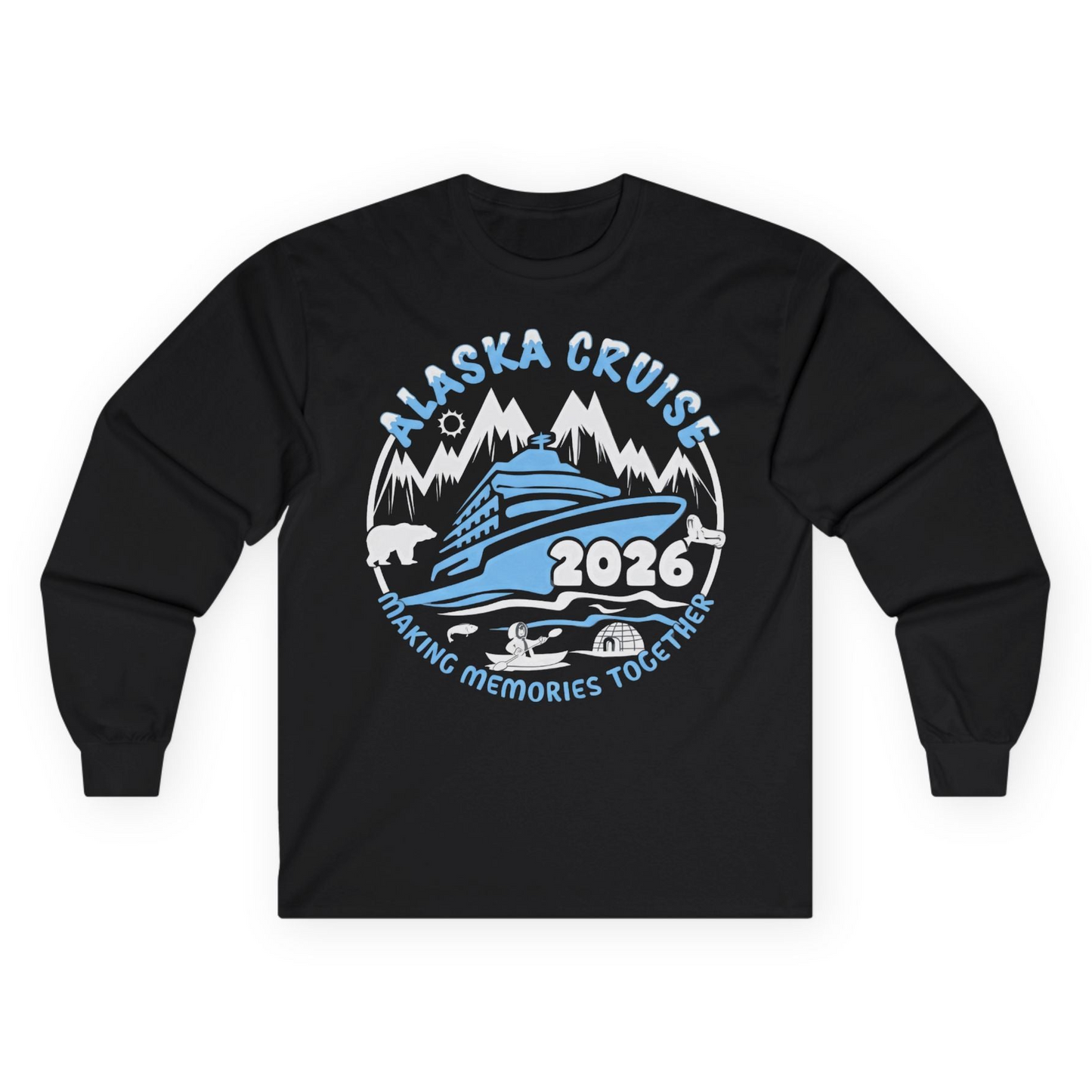Alaska Cruise 2026 Family Adventure Shirt with Wildlife and Nature — Long Sleeve Long Sleeve Shirt – Black – Alaska Cruise Shirts