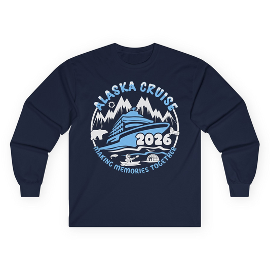 Alaska Cruise 2026 Family Adventure Shirt with Wildlife and Nature — Long Sleeve Long Sleeve Shirt – Navy – Alaska Cruise Shirts
